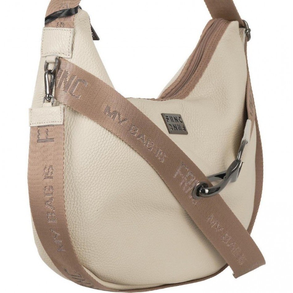 FRNC Γυναικεία Τσάντα Ώμου/Χιαστί Δερμάτινη Beige 3760BG