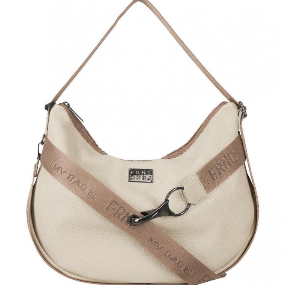 FRNC Γυναικεία Τσάντα Ώμου/Χιαστί Δερμάτινη Beige 3760BG