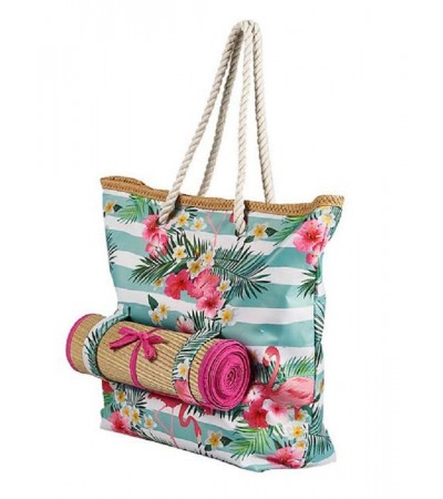 Τσάντα θαλάσσης floral με ψάθα-Mitsuko	