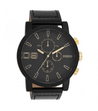 Oozoo Timepieces  Ρολόι Μπαταρίας με Μαύρο Δερμάτινο Λουράκι C11212