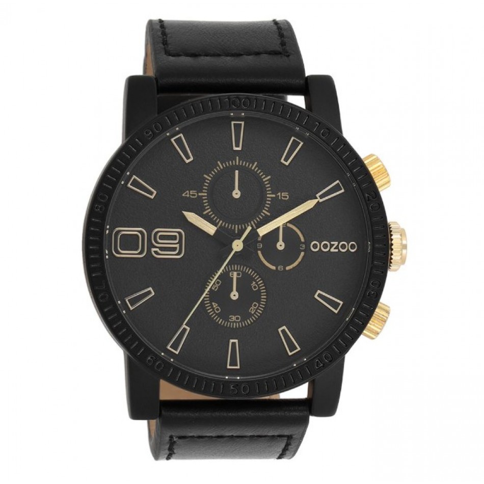 Oozoo Timepieces  Ρολόι Μπαταρίας με Μαύρο Δερμάτινο Λουράκι C11212