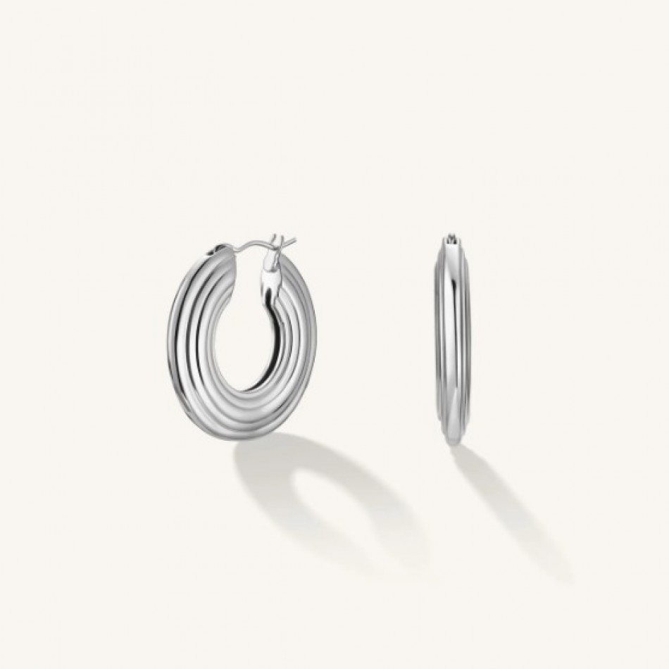 Σκουλαρίκια Rosefield Flat Striped Hoops Silver JESHS-J980