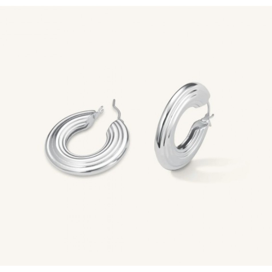 Σκουλαρίκια Rosefield Flat Striped Hoops Silver JESHS-J980