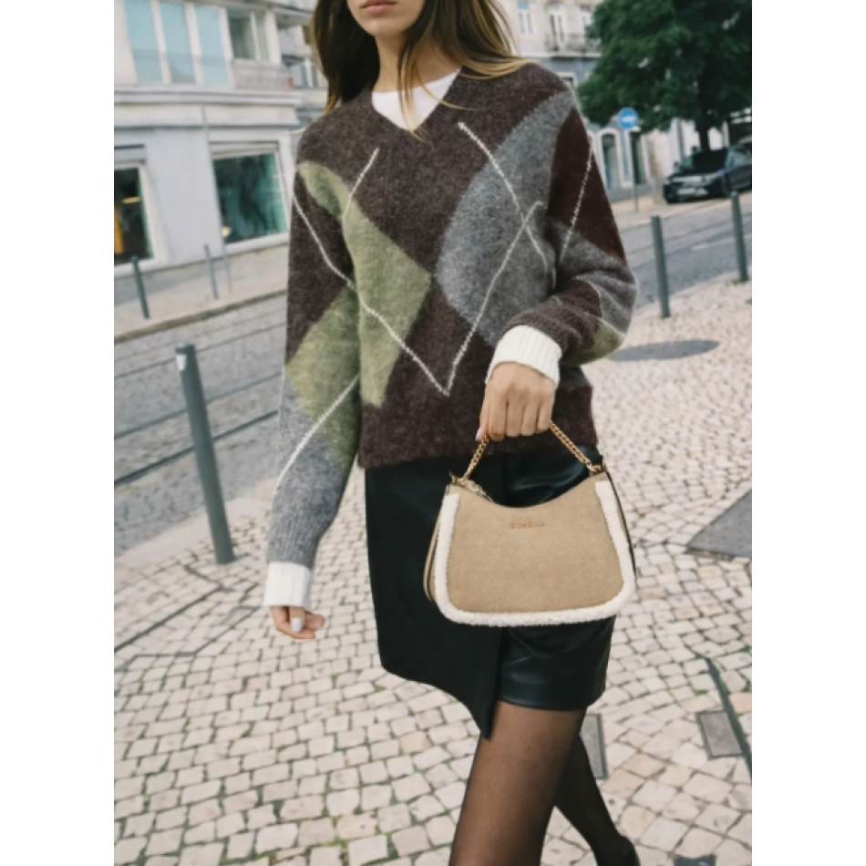 SORENA VALENTINA SUEDE BEIZE CROSSBODY BAG