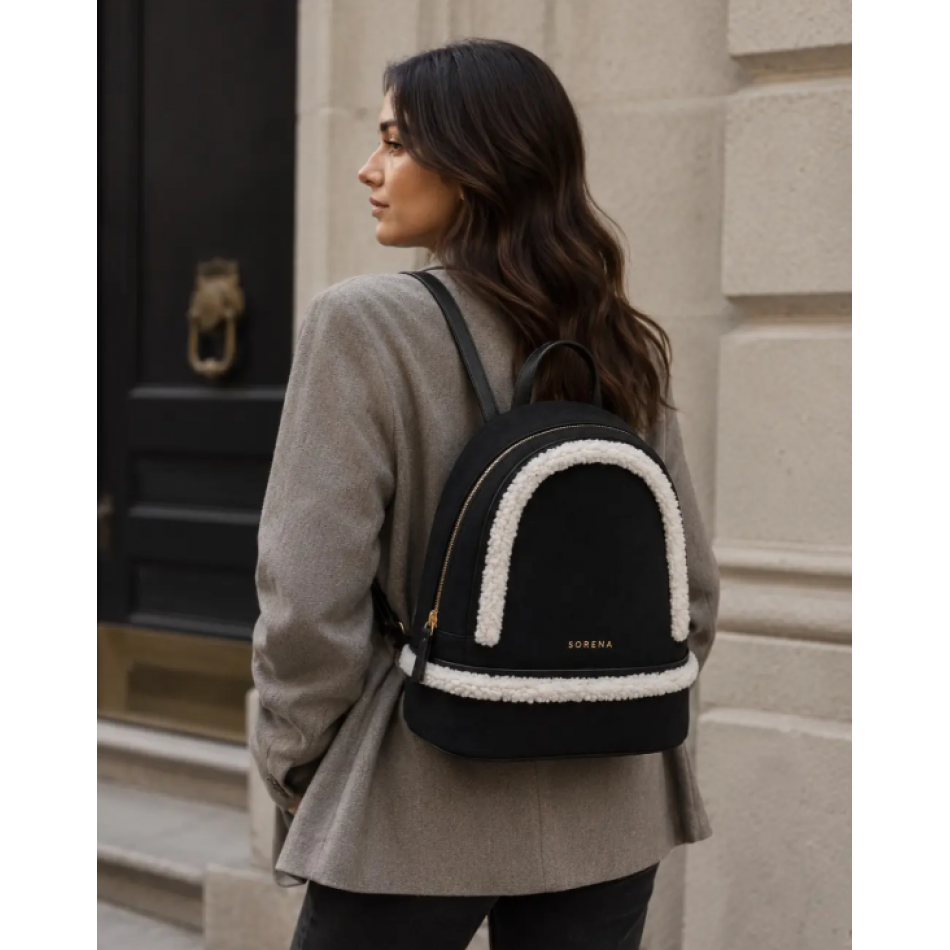 SORENA VALENTINA SUEDE BLACK BACKPACK