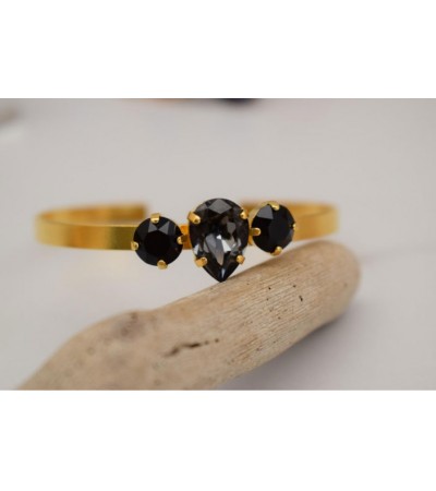 Bραχιόλι από ορείχαλκο DON JOYELLI σε χρυσό χρώμα με μαύρες πέτρες DON-103